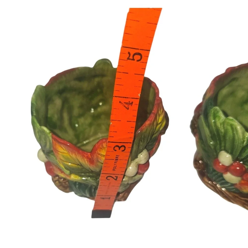 Fitz and Floyd Home Fragrance Ceramic Autumn Leaf Pinecone Votive Holders Set 2